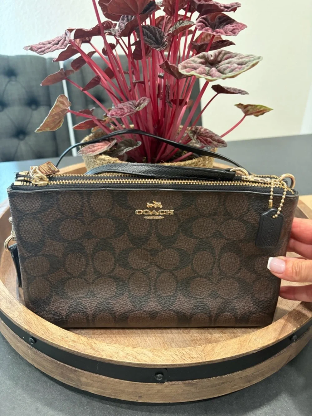Coach Brown Signature Canvas Crossbody Bag with Gold Hardware
